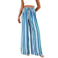 thumbnail image 2 of Mifsaly Womens Lounge Pants Colorful Striped Casual Palazzo Trousers High Waist Drawstring Elastic Waist Summer Beach Flowy Lounge Pants with Pockets Blue,XXL, 2 of 6