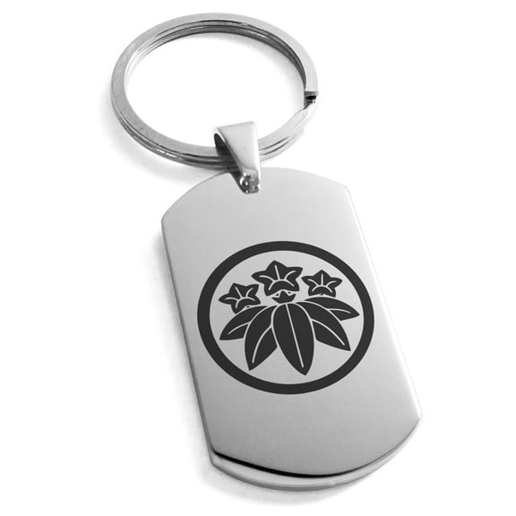Tioneer Stainless Steel Ishikawa Samurai Crest Engraved Dog Tag Celtic Keychain Keyring