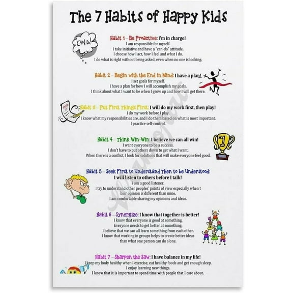 Leader In Me The 7 Habits Of Happy Kids Poster School Wall Art Wall Art for Living Room Bedroom Aesthetics Decor