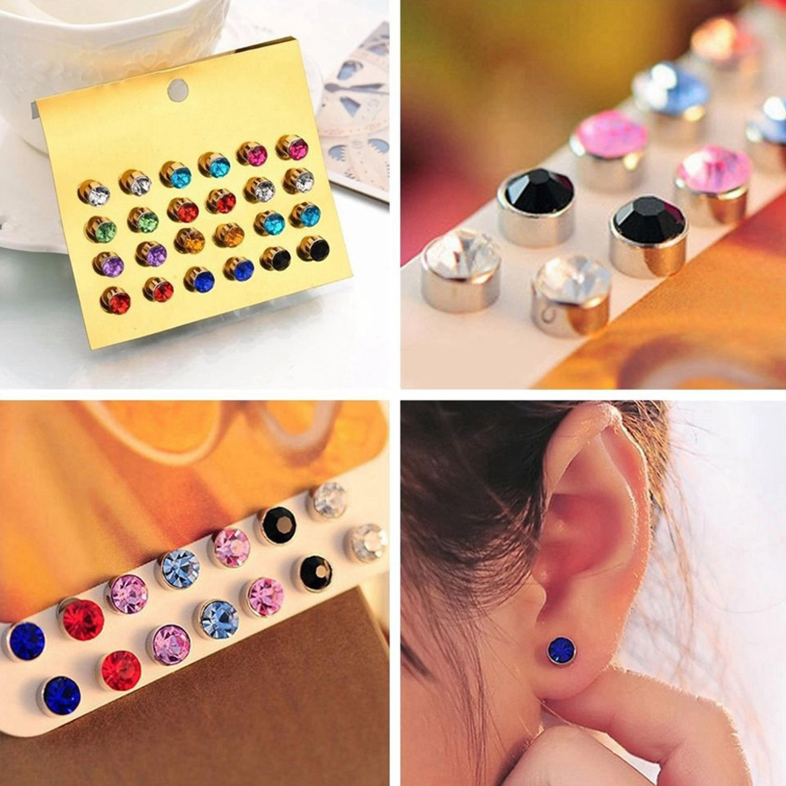 Naierhg 12Pcs/Set Earrings Nickel-free with Rhinestone Alloy Women Earring Jewelry for Birthday - image 4 of 7