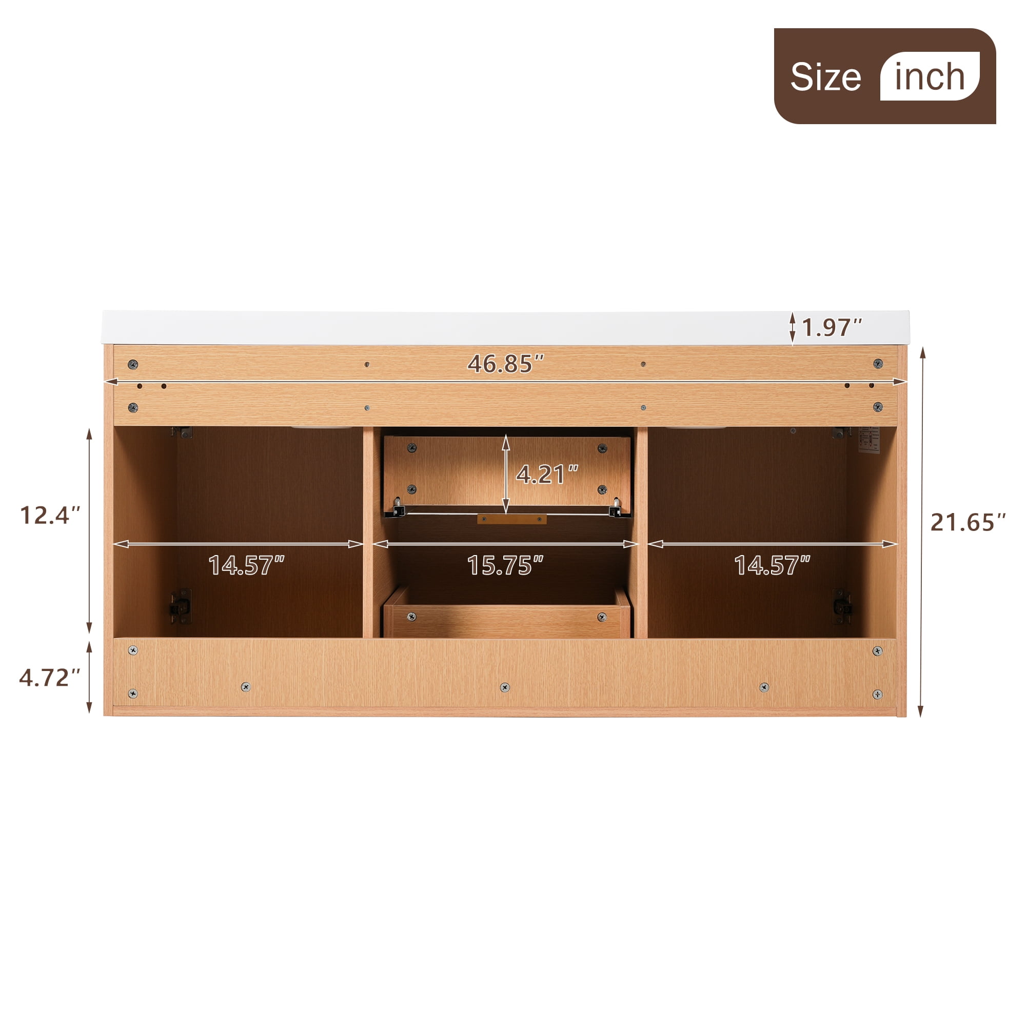 Harper & Bright Designs 47.24'' Fluted Bathroom Vanity with Double Ceramic Sink, Wall-Mounted Bathroom Sink Storage Cabinet with Doors & Drawers, Freestanding Bathroom Vanity Cabinet with Sink, Wood