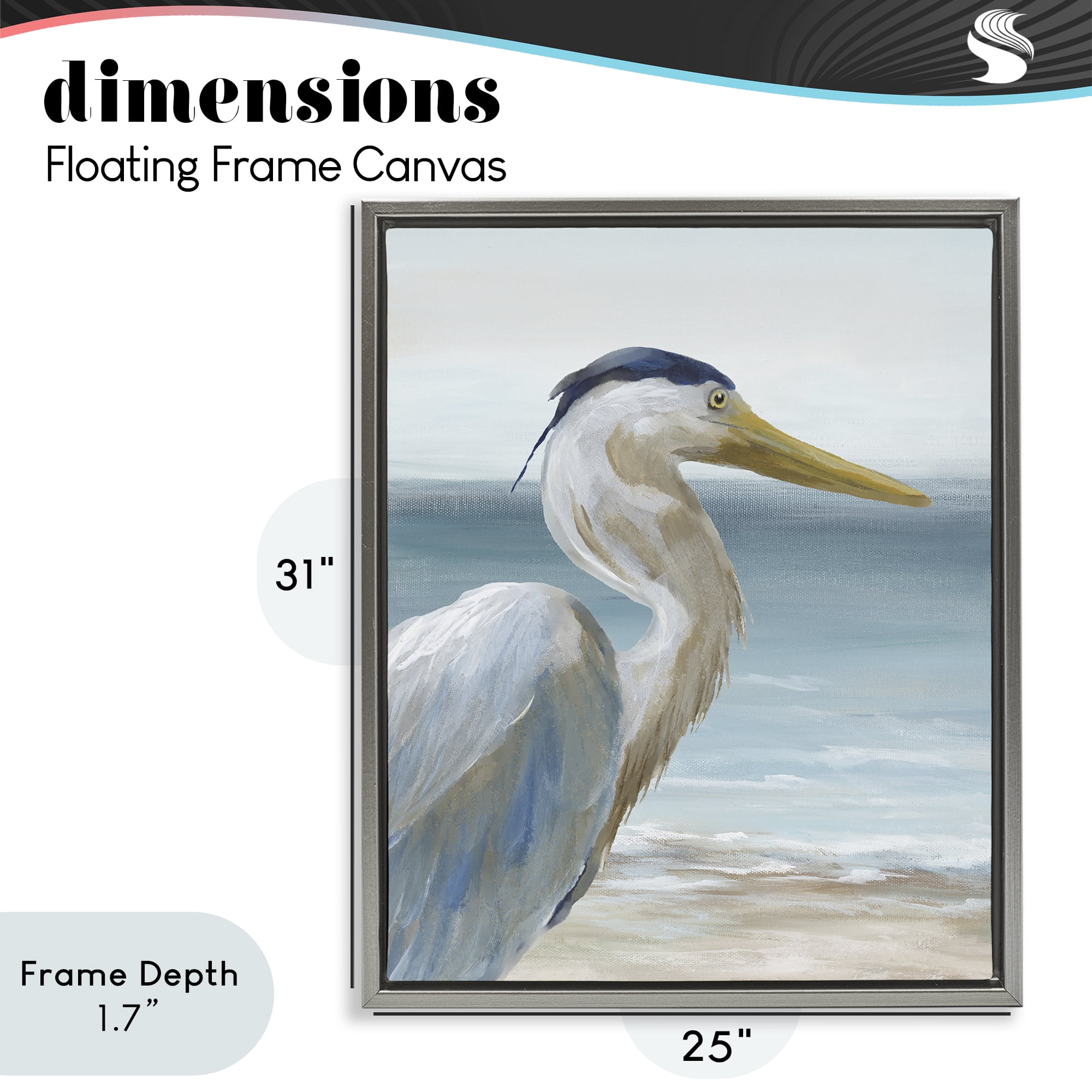 Stupell Industries Right Gazing Heron Gray Framed Floater Canvas Wall Art, design by Nan