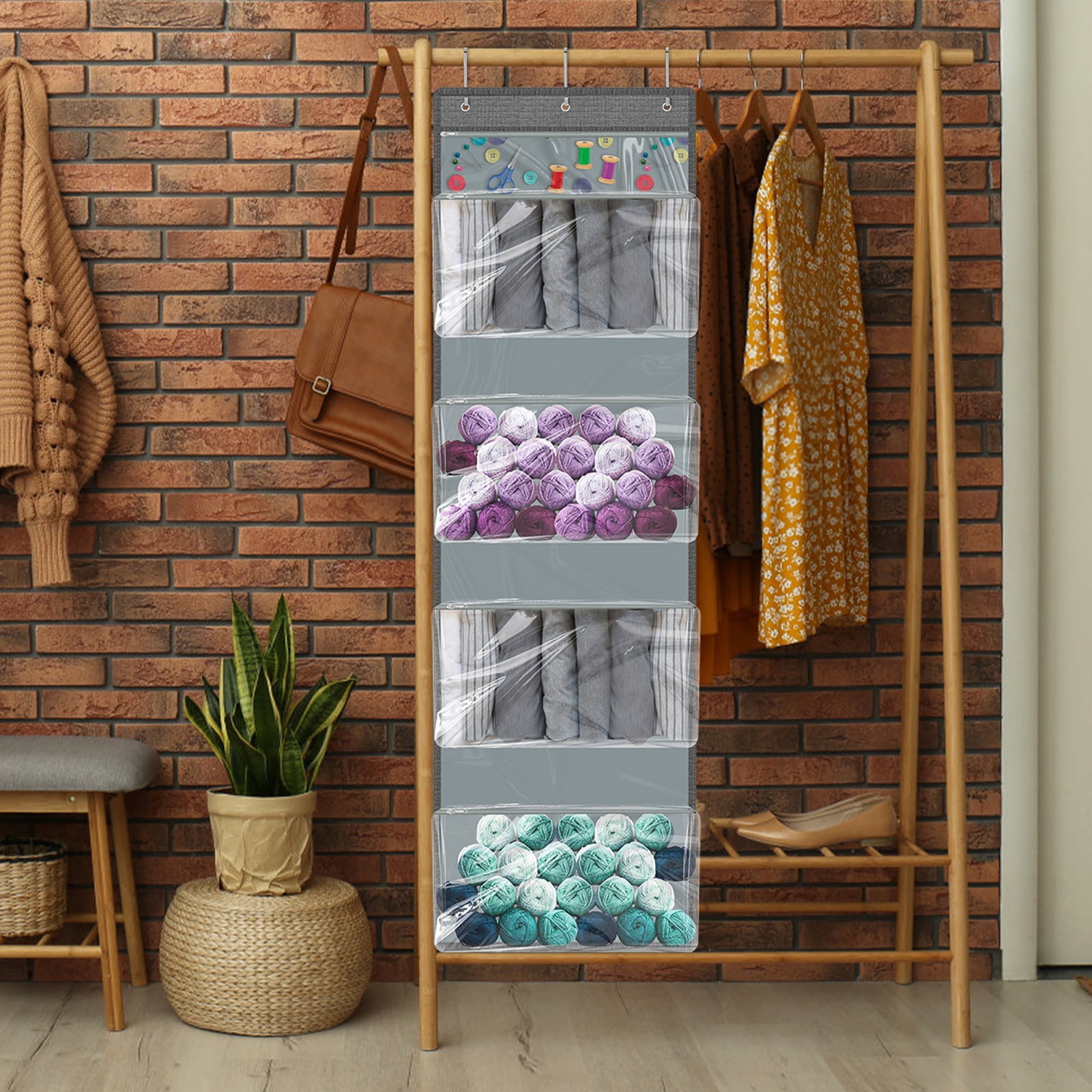 Hanging Yarn Storage Organizer Large Capacity Knitting Storage Organizer Space Saving Yarn Storage with 5 Zippered Compartments for Crochet Knitting Lovers