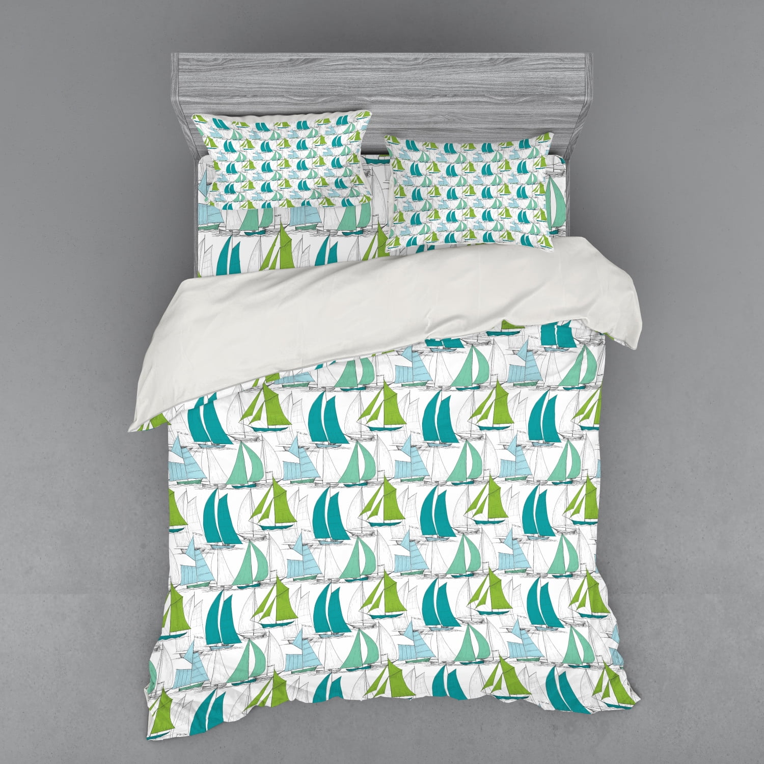 Nautical Duvet Cover Set, Sailing Boats on the Ocean Surfing Coastal