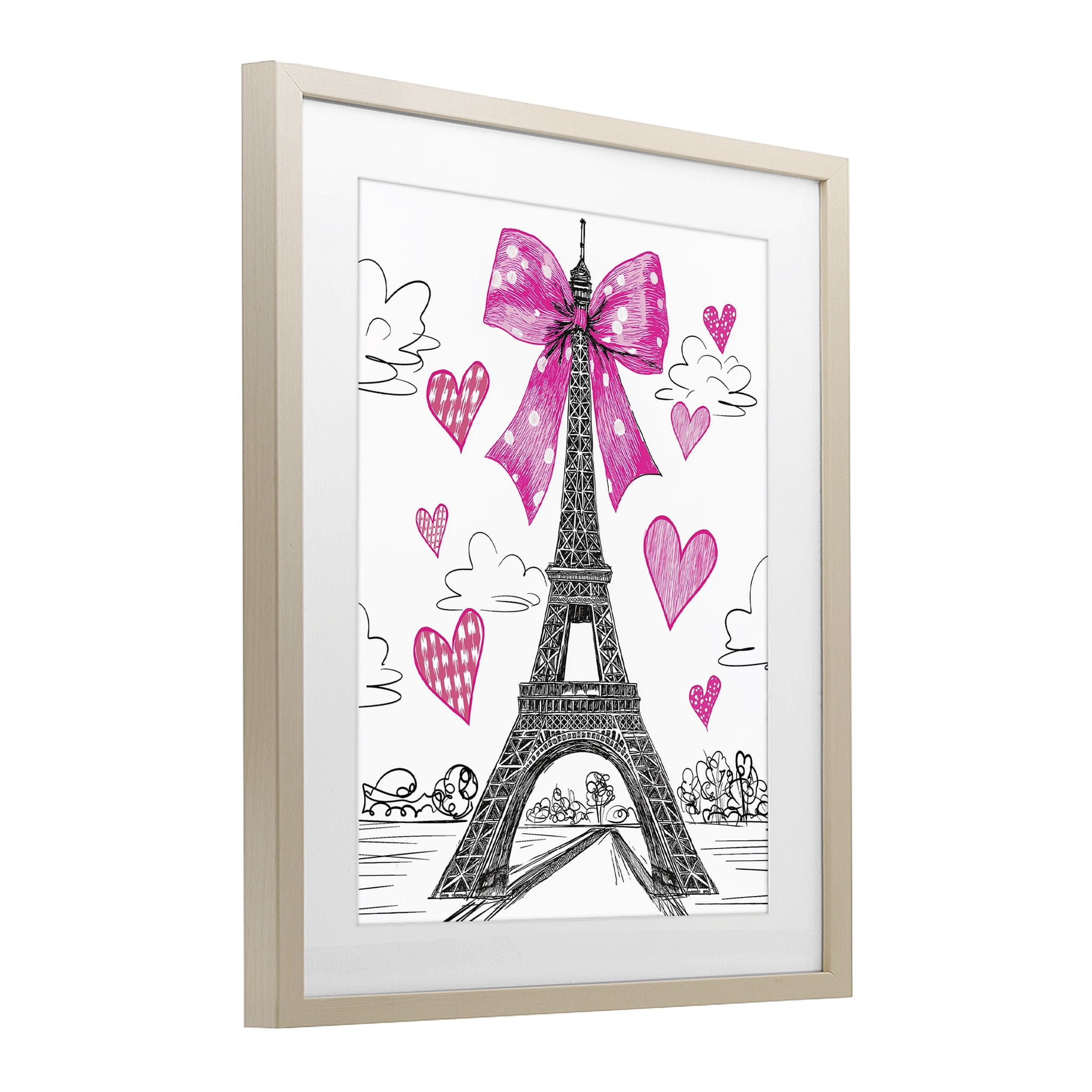 Stupell Industries Heart Patterned Eiffel Tower Birch Framed Print Under Glass, design by Jess Stempel