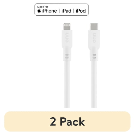 (2 pack) onn 10ft Lightning to USB-C Charging Cable, MFI Certified, Fast Charging - White