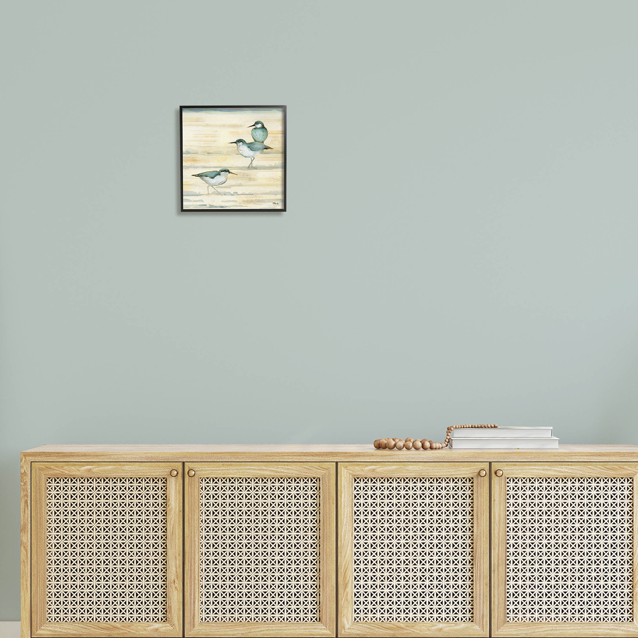 Stupell Industries Oceanside Sandpipers Summer Coast Graphic Art Black Framed Art Print Wall Art, Design by Paul Brent