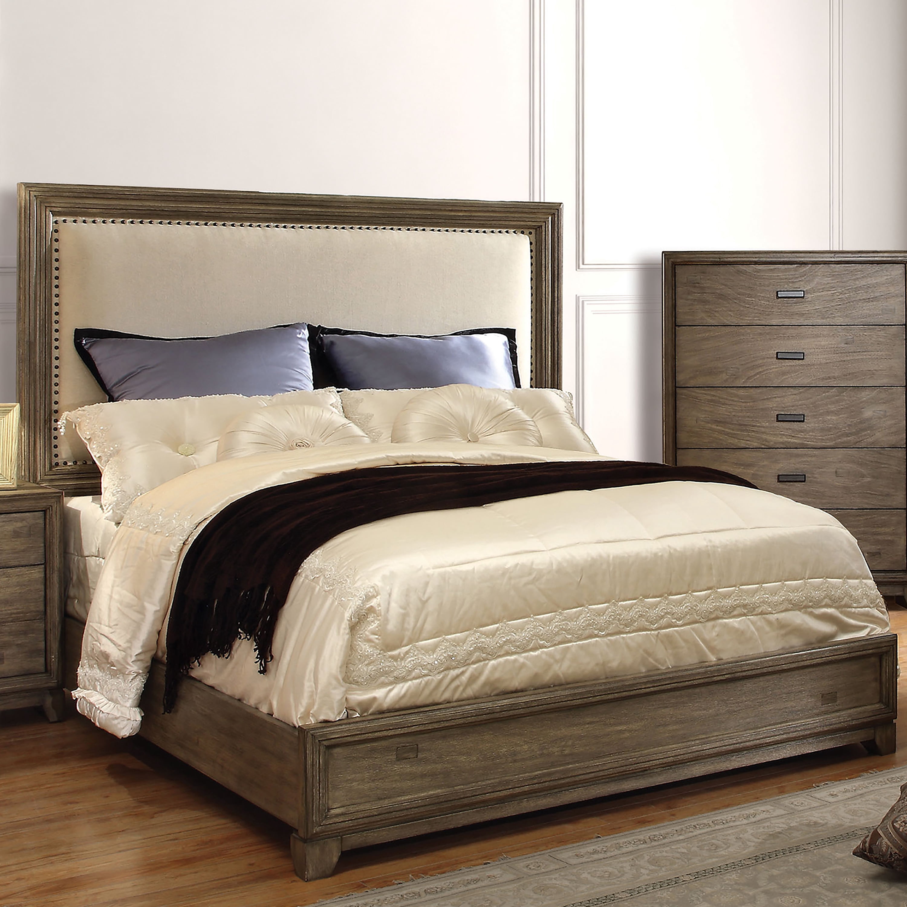 Furniture of America Traline Rustic Panel Bed, Eastern King, Natural Ash