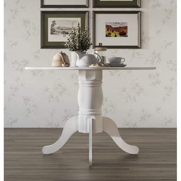 Home Design Olivia Dining Table with Round Pedestal Top, Mid-Century Modern Style, Easy Assembly, White
