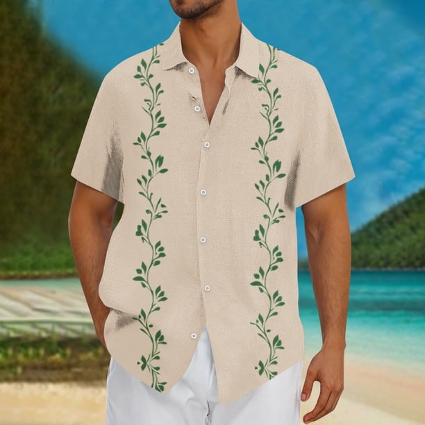 Blusa y camisa de manga corta con cuello vuelto Camisa casual para hombre Camisa de bolos vintage de manga corta Camisas de verano de playa cubana Camisa con botones Blusa para hombre Poliéster