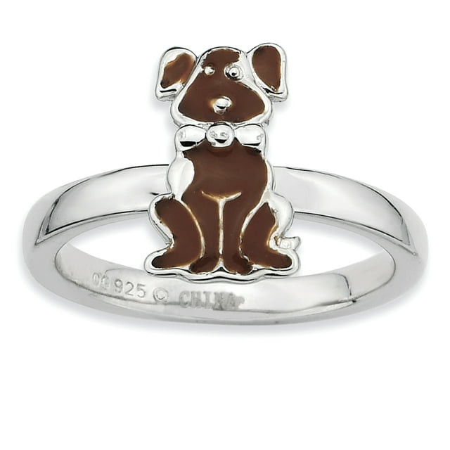 Bague pour Chien en Argent Sterling Stackable Expressions Marron Émaillée Taille 9