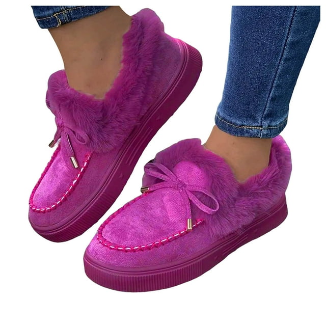 Leozcaa Pantoufles Mocassins pour Femmes en Microsuède Doublées Chaudes Confortables avec Nœud pour Intérieur Extérieur à Enfiler