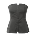 thumbnail image 4 of Solid Color Tube Sleeveless Slim Adjustable Zipper Tops - Ribbed Design with Moisture-Wicking Fabric, 4 of 6
