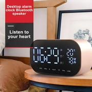 Iuhan Alarm Clock Speaker, Wireless Bluetooth Speaker with Subwoofer, Bedside Clock Radio for Bedroom, Home Office Desk Decor, Portable Music Player with FM Radio