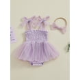 thumbnail image 3 of Yunliwuli Baby Girl 2Pcs Summer Outfits Sleeveless Tie Strap Smocked Romper Dress with Headband Set Infant Clothes, 3 of 10