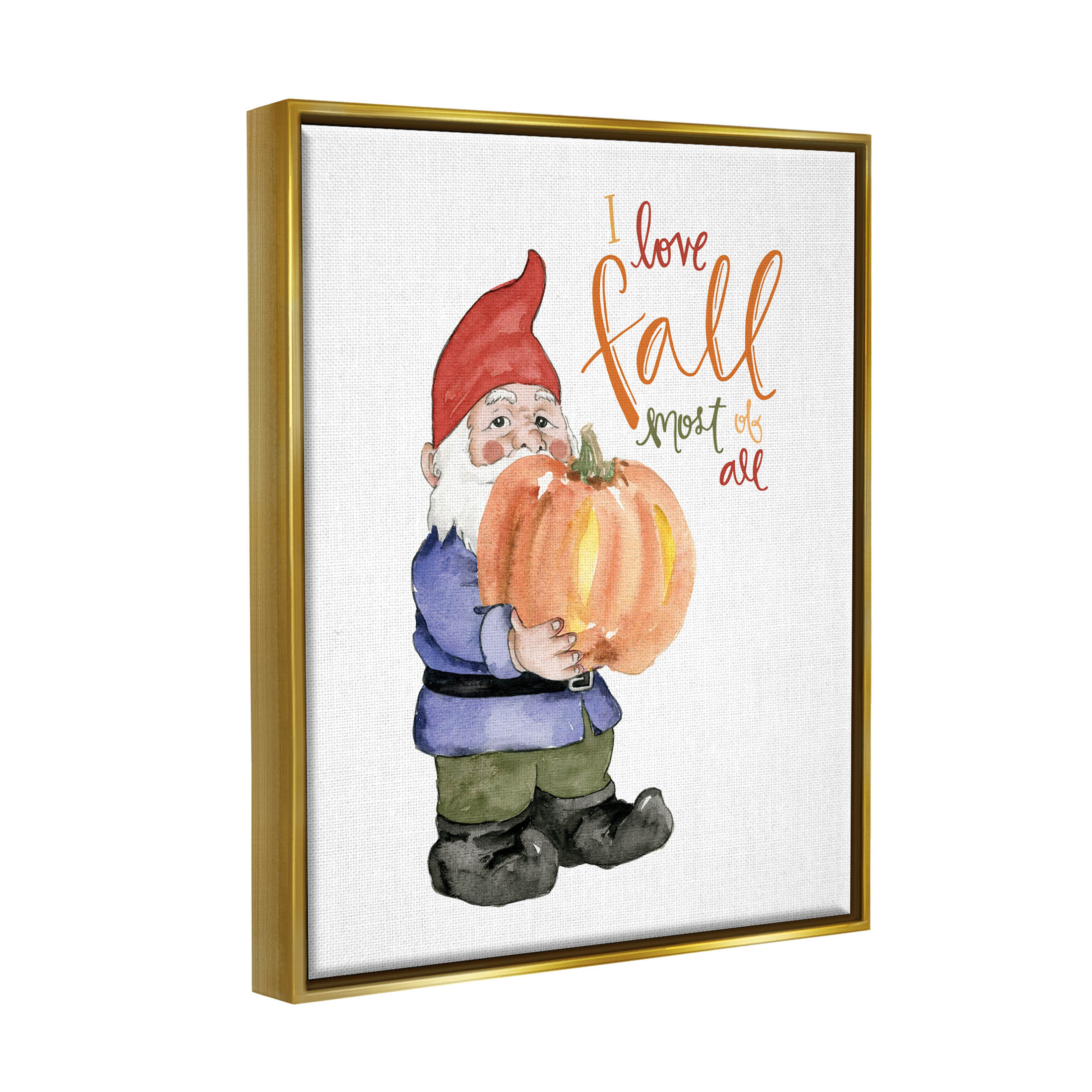 Stupell Industries I Love Fall Most Of All Gnome Graphic Art Metallic Gold Floating Framed Canvas Print Wall Art, Design by Dogwood Portfolio