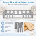 thumbnail image 5 of Miniyam Twin Kids Floor Bed with Guardrails, Pine Wood Montessori Bed Frame with Rounded Opening, Gray, 5 of 8