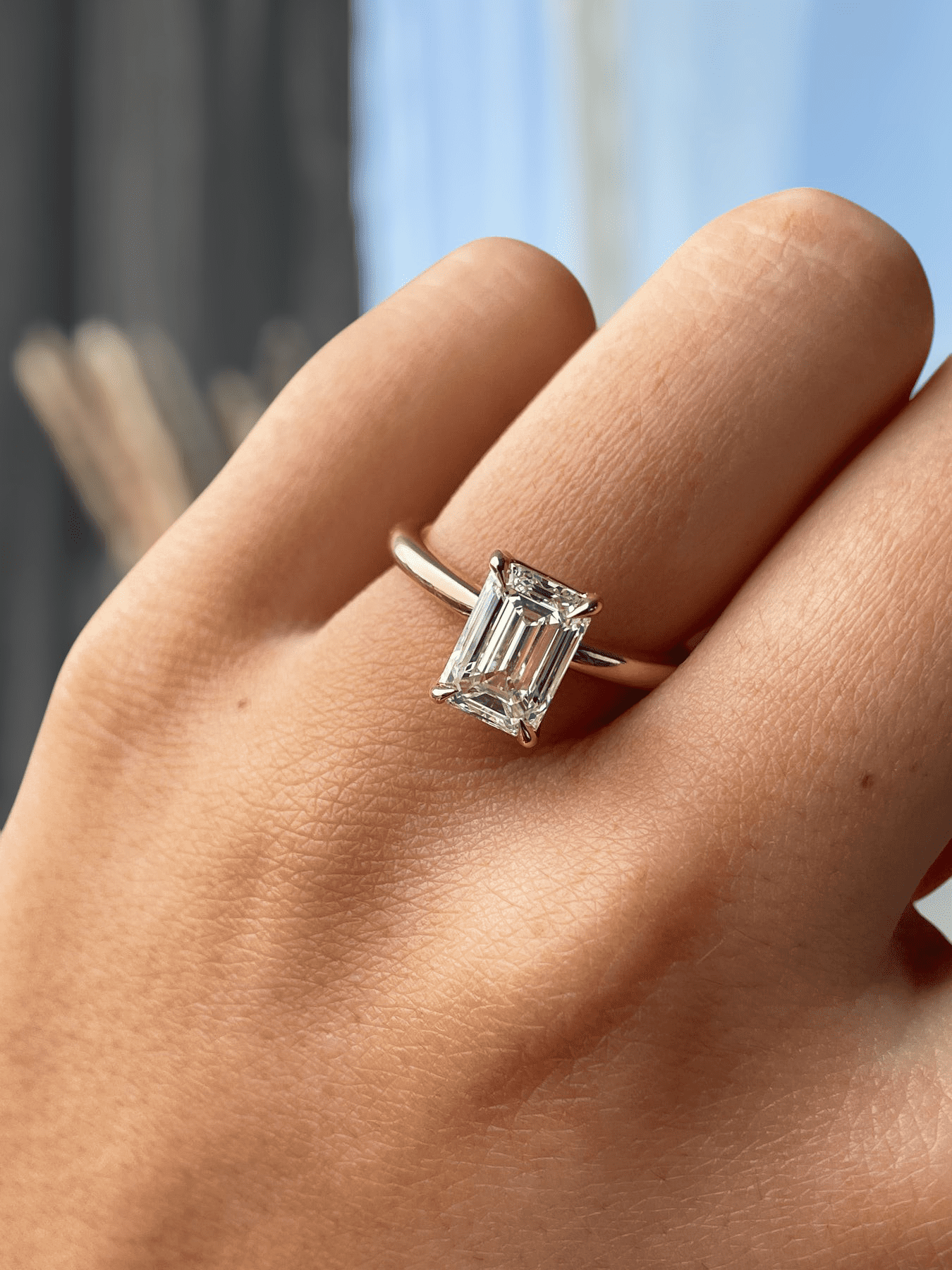 ESTE ORIGIN 2Ct Emerald Cut Moissanite Solitaire Ring in 14K Yellow Gold Emerald Ring for Women – Emerald Engagement Ring, US 7.