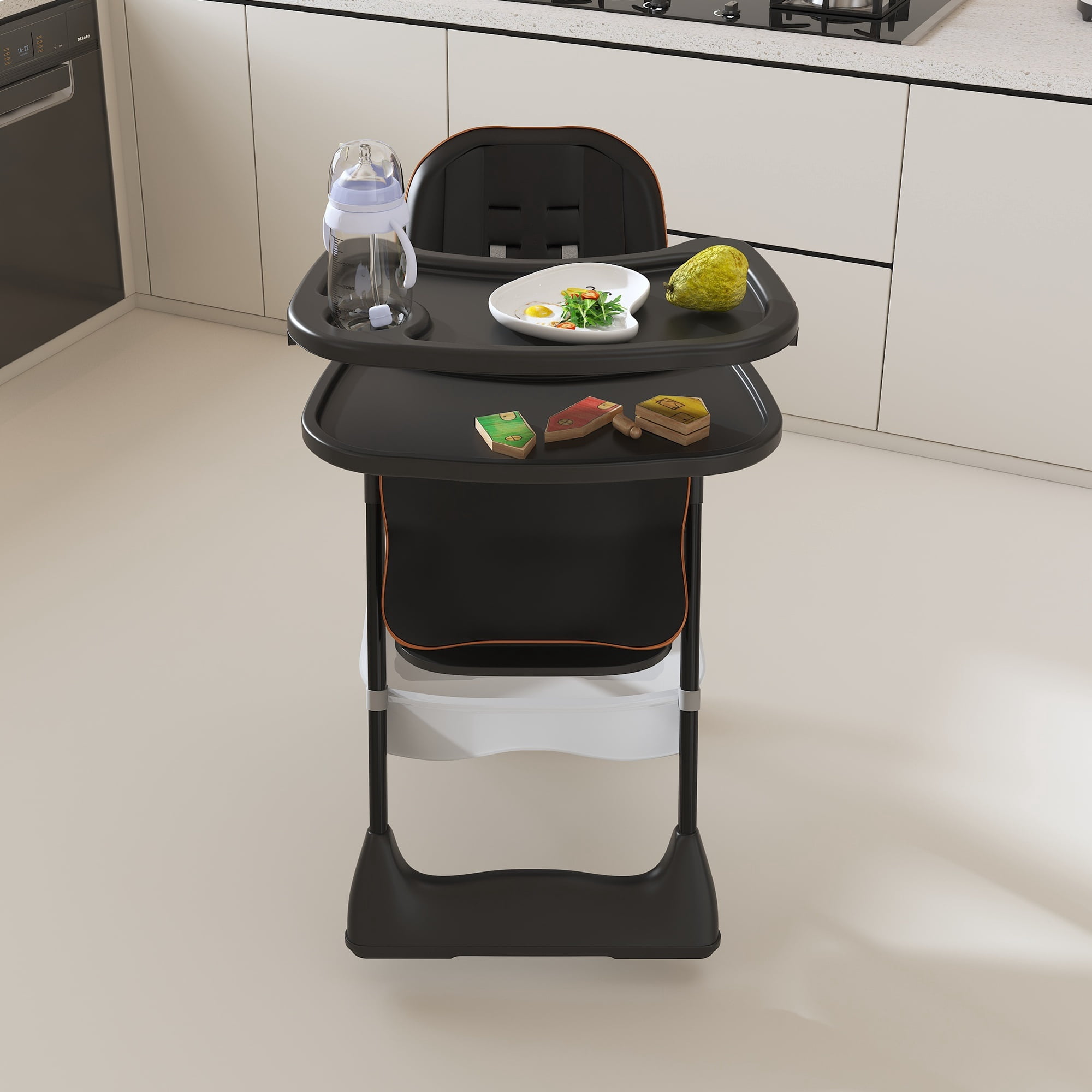 Alvantor Baby High Chair for Infant Portable Toddler Feeding Seat with Belt for Home, Dining Black