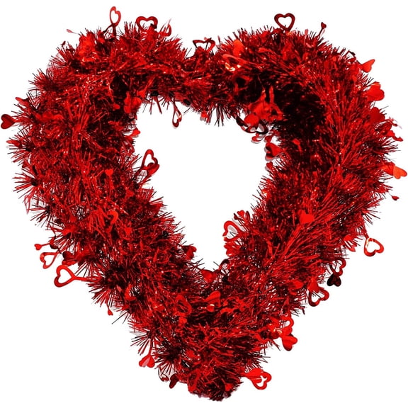4E's Novelty 14" Valentines Tinsel Heart Wreath, Indoor/Outdoor Decor by 4E's Novelty