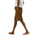 thumbnail image 2 of Women's Cotton Linen Elastic Waist Shorts with Drawstring and Side Pockets, Casual Solid Color Mid-Length Summer Shorts for Daily Wear, Lounge, and Outdoor Activities Brown XL, 2 of 8