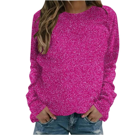 Zpanxa Women's Solid Color French Terry Crewneck Sweatshirt, Soft Casual Long Sleeve Pullover Top for Lounge and Everyday Wear Hot Pink S