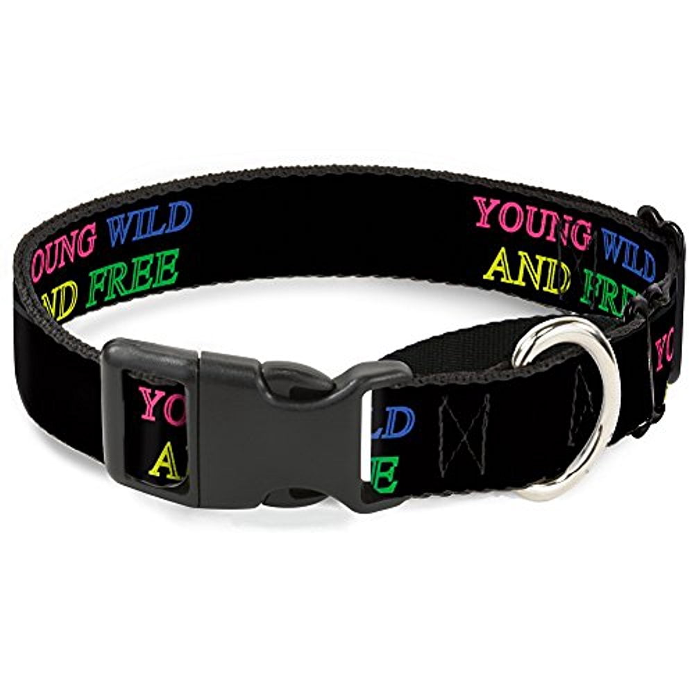 Buckle-Down MGC-W32514-L Young Wild and Free Outline Black Multi Neon Martingale Dog Collar