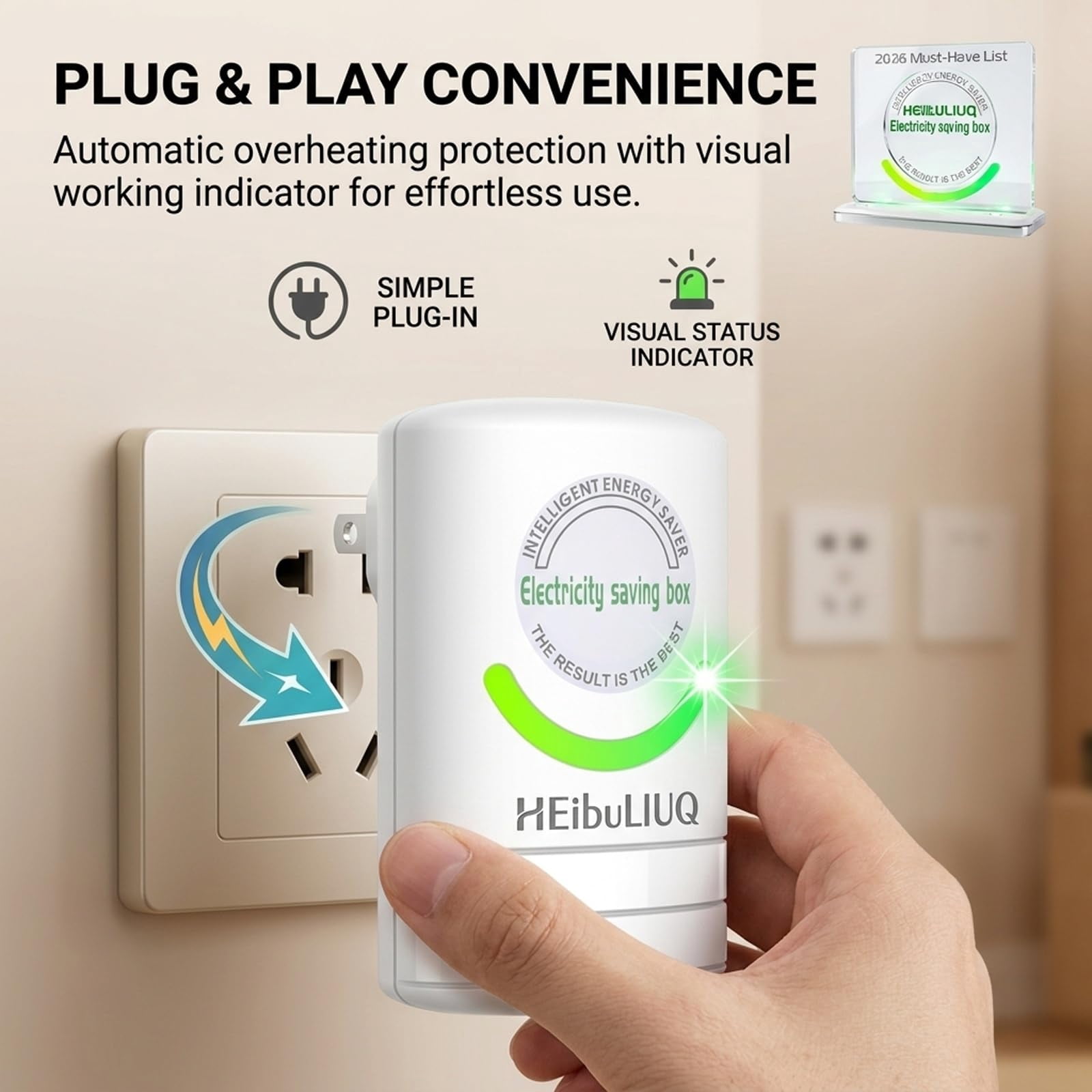 Electricity Saving Box for Home Office, Smart Power Saver Device Plug to Reduce Energy Bill, Automatic Stable Voltage Regulator Efficiency Equipment, Circuit Surges Protector Appliance