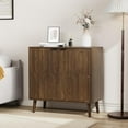 thumbnail image 3 of Smart FENDEE Farmhouse Sideboard Cabinet with Shelf and Paper Clip Pattern for Kitchen, Walnut Wood, 3 of 7