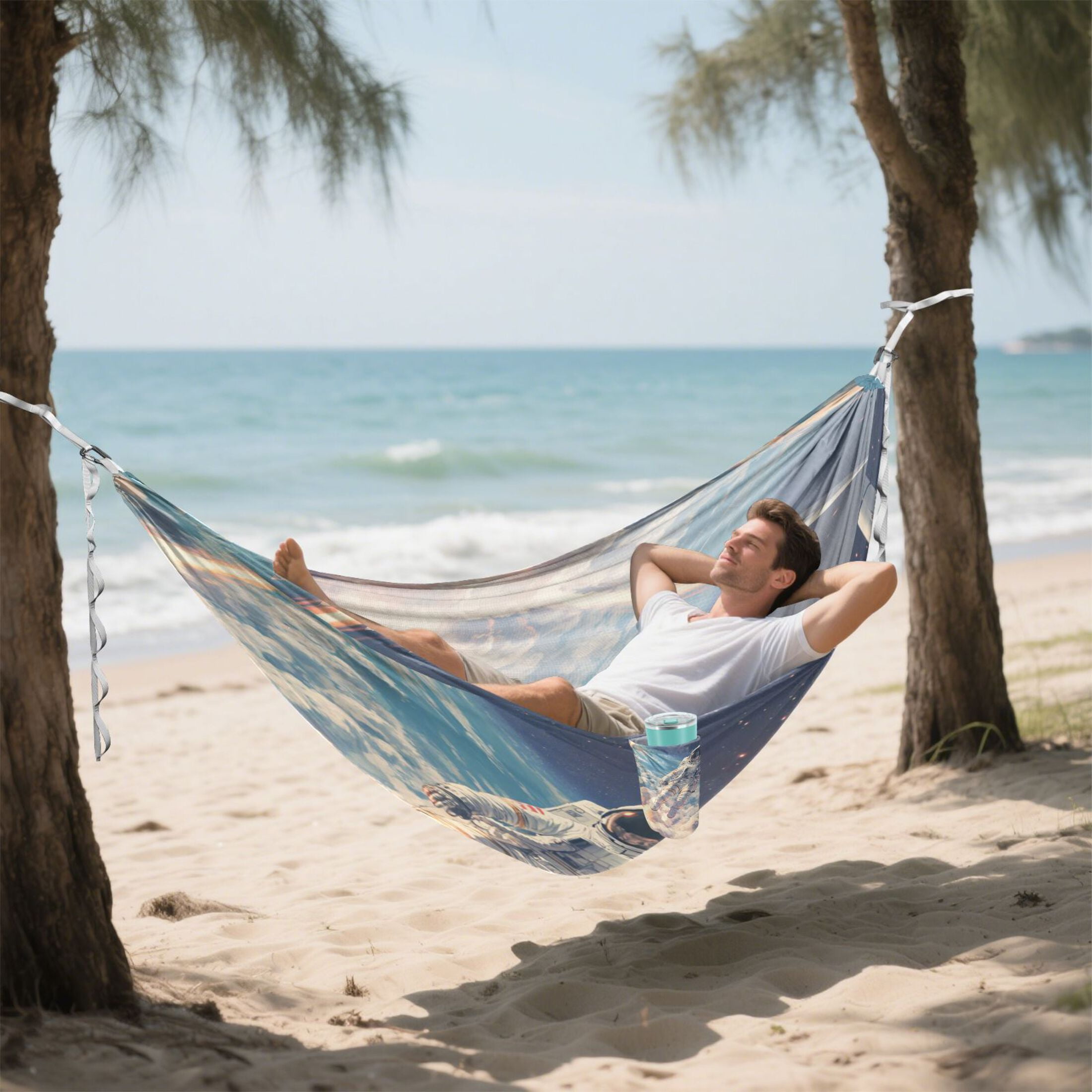Wobogo Astronauts Fly Into Space Camping Hammocks 330 lb Capacity with Tree Straps and Hanging Pockets for Outside Hiking Beach Backpack Travel