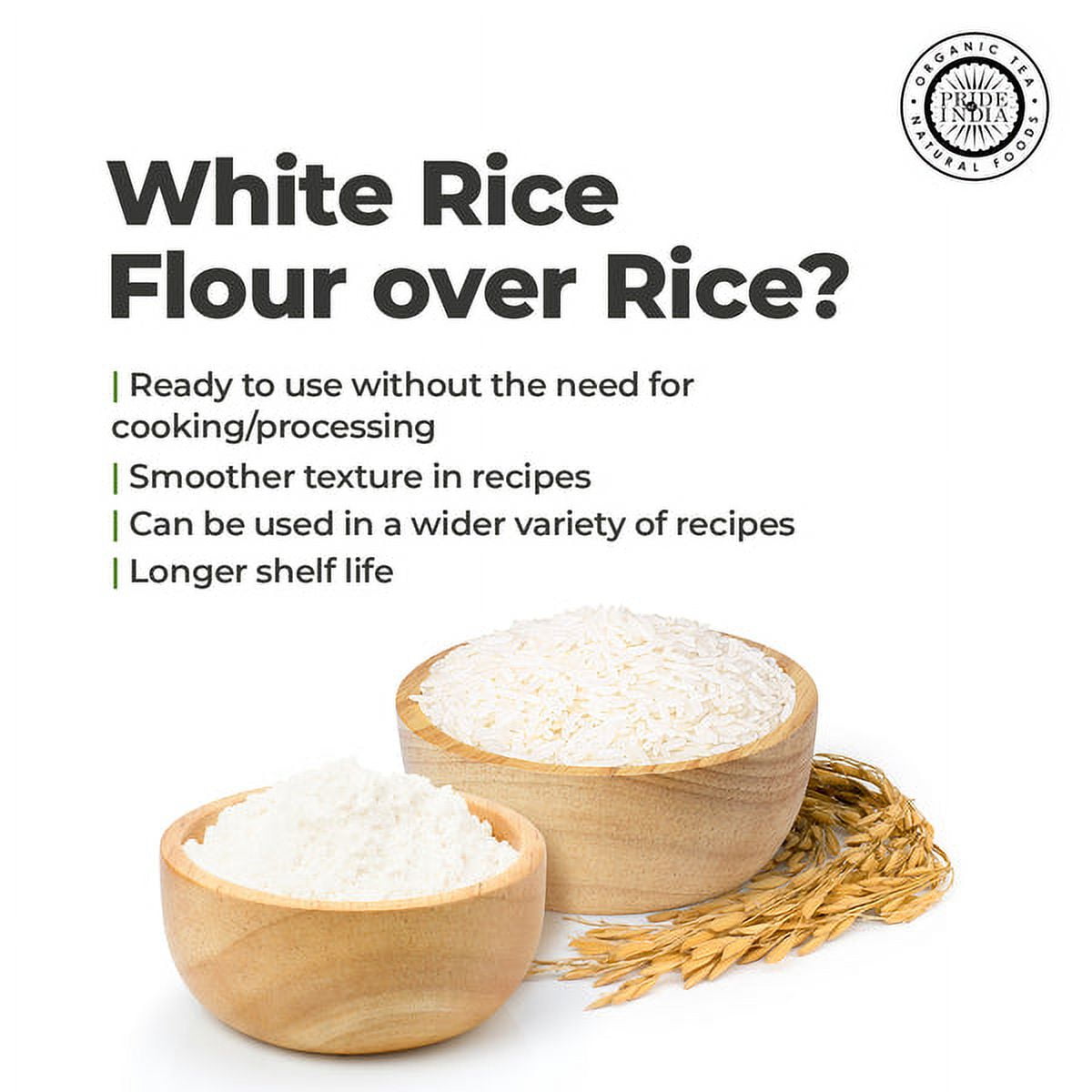 Pride of India - Pack of 6 - White Rice Flour, Gluten Free, 1 lb Jars
