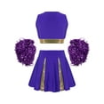 thumbnail image 2 of MSemis Kids Girls Cheerleader Outfits Cropped Tops Pleated Mini Skirt with Pom Poms,Size 6-14 Purple 14, 2 of 5