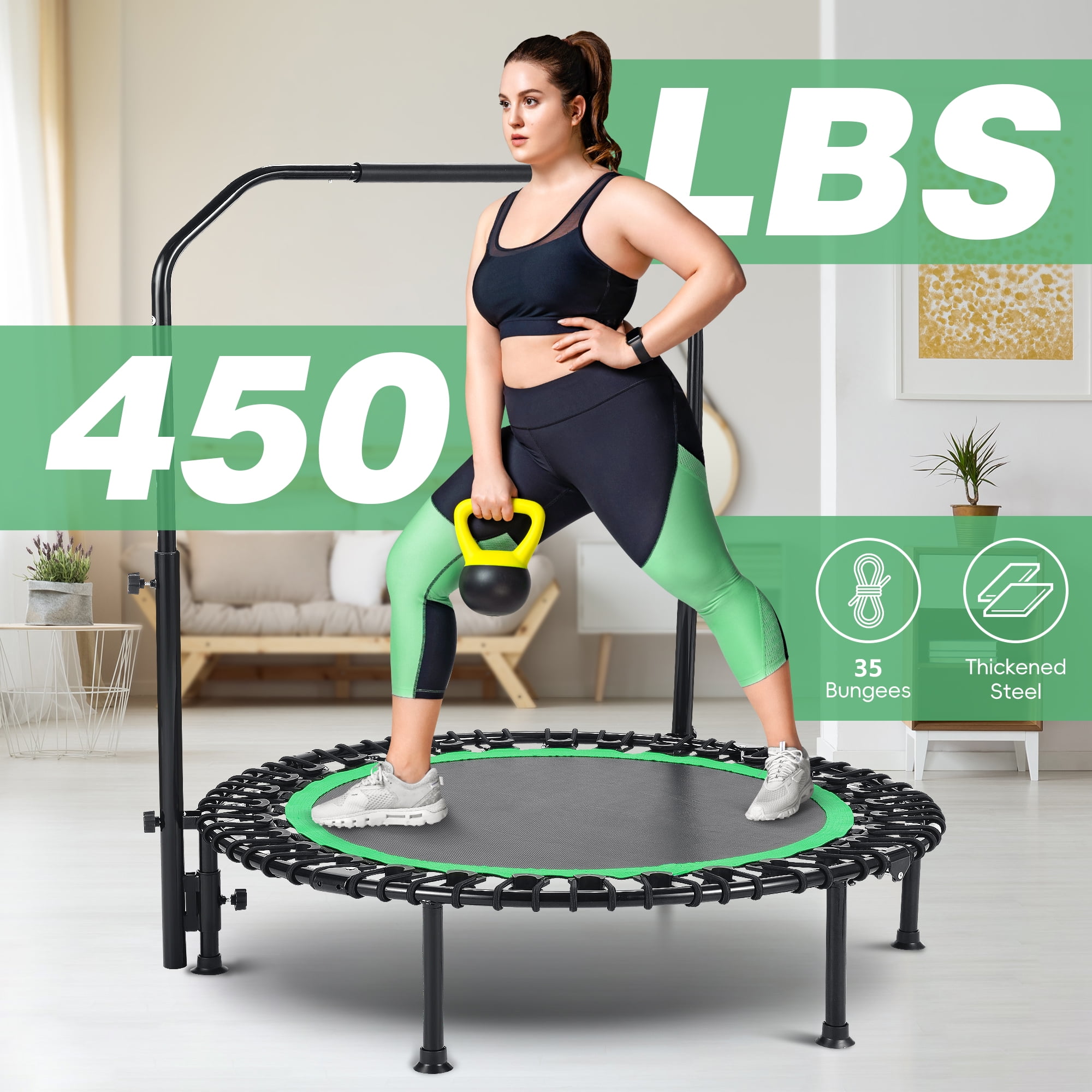 ANCHEER 40 Heavy Duty Foldable Mini Trampoline Max Load 450lbs Adjustable Handle Green Walmart