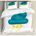 thumbnail image 1 of Teal and Yellow King Size Duvet Cover Set, Cloud with Thunderbolts Icon Cartoon Style Meteorology Climate Theme, Decorative 3 Piece Bedding Set with 2 Pillow Shams, Teal and Yellow, by Ambesonne, 1 of 3