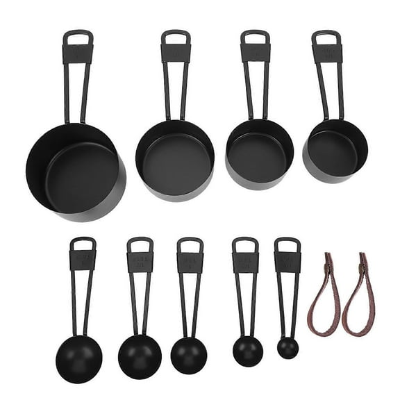 9PCS Black Stainless Steel Measuring Cups Set Coffee Spoon with Scale for Kitchen Baking Cooking Tools