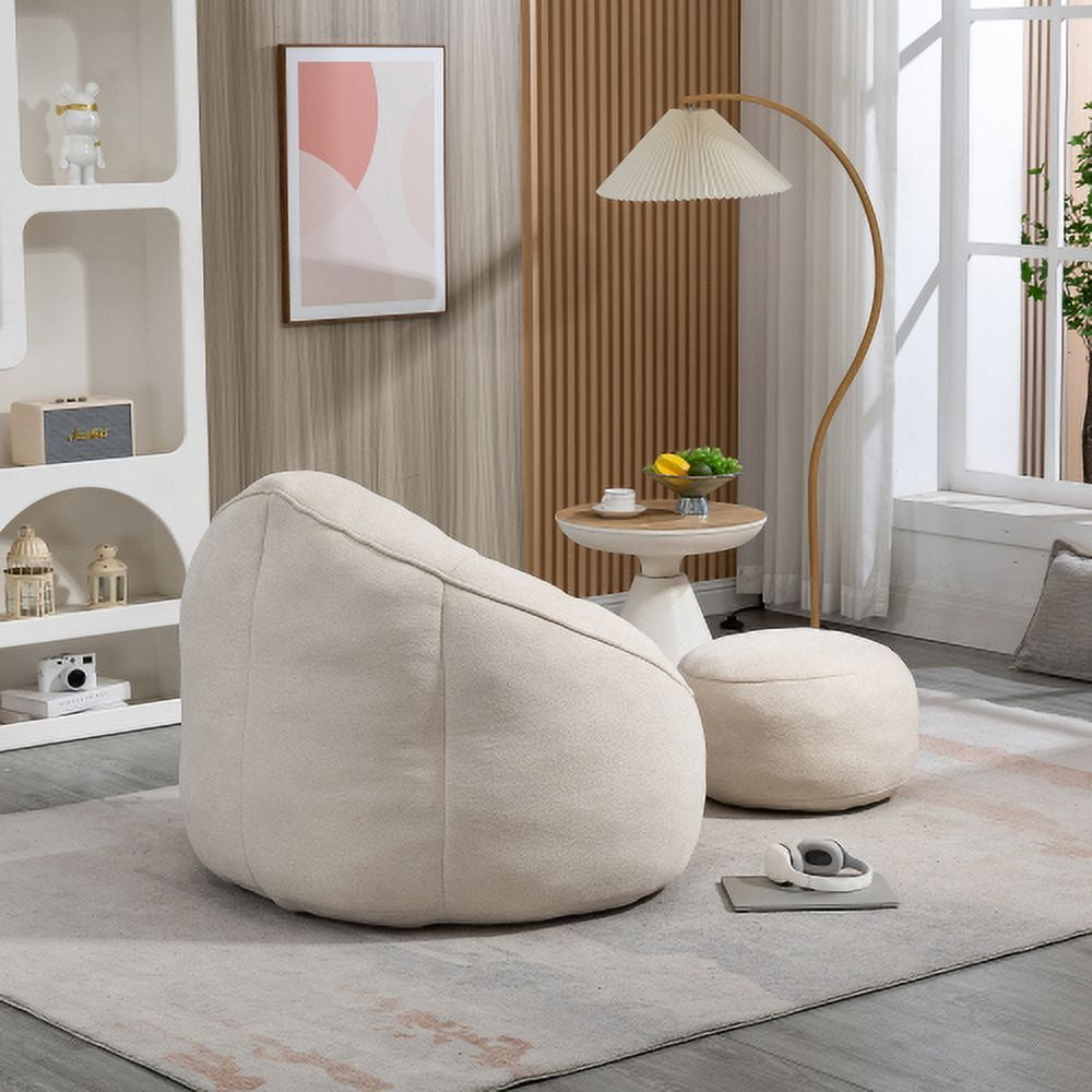 BSHTI 40"Bedding Bean Bag Sofa Chair,High Pressure Foam Bean Bag Chair,Adult Material with Padded Foam Padding Compressed Bean Bag With Footrest-Beige