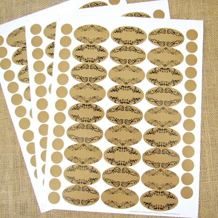 Kraft Paper Labels - 81 Blank Apothecary Oval Poly Weatherproof Kraft Look Essential Oil Bottle Labels with 81 Round Cap Labels By Rivertree Life