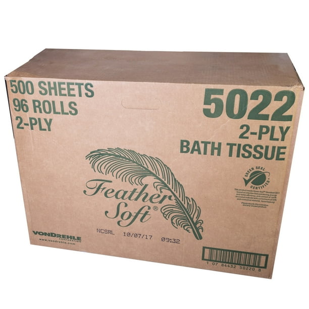 Von Drehle Feather Soft 2Ply Toilet Tissue Case 96 Rolls Absorbent 500