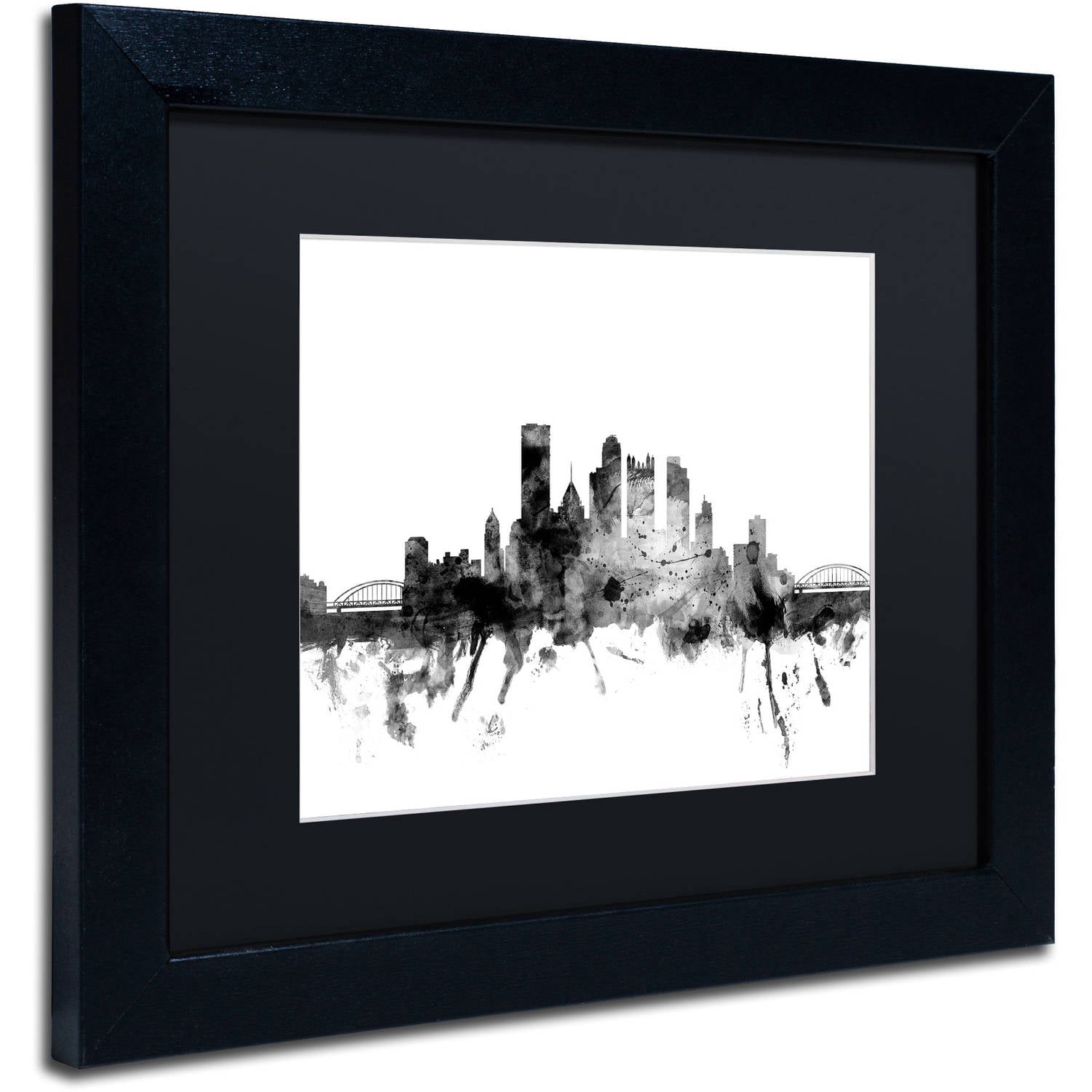 Trademark Fine Art "Pittsburgh PA Skyline B&W" Canvas Art by Michael Tompsett, Black Matte, Black Frame