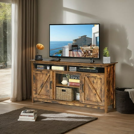 YYAo TV Stand, Television Console Table,Entertainment Center,60”Industrial TV Stand Entertainment Center with Shelve and Cabinet-Brown