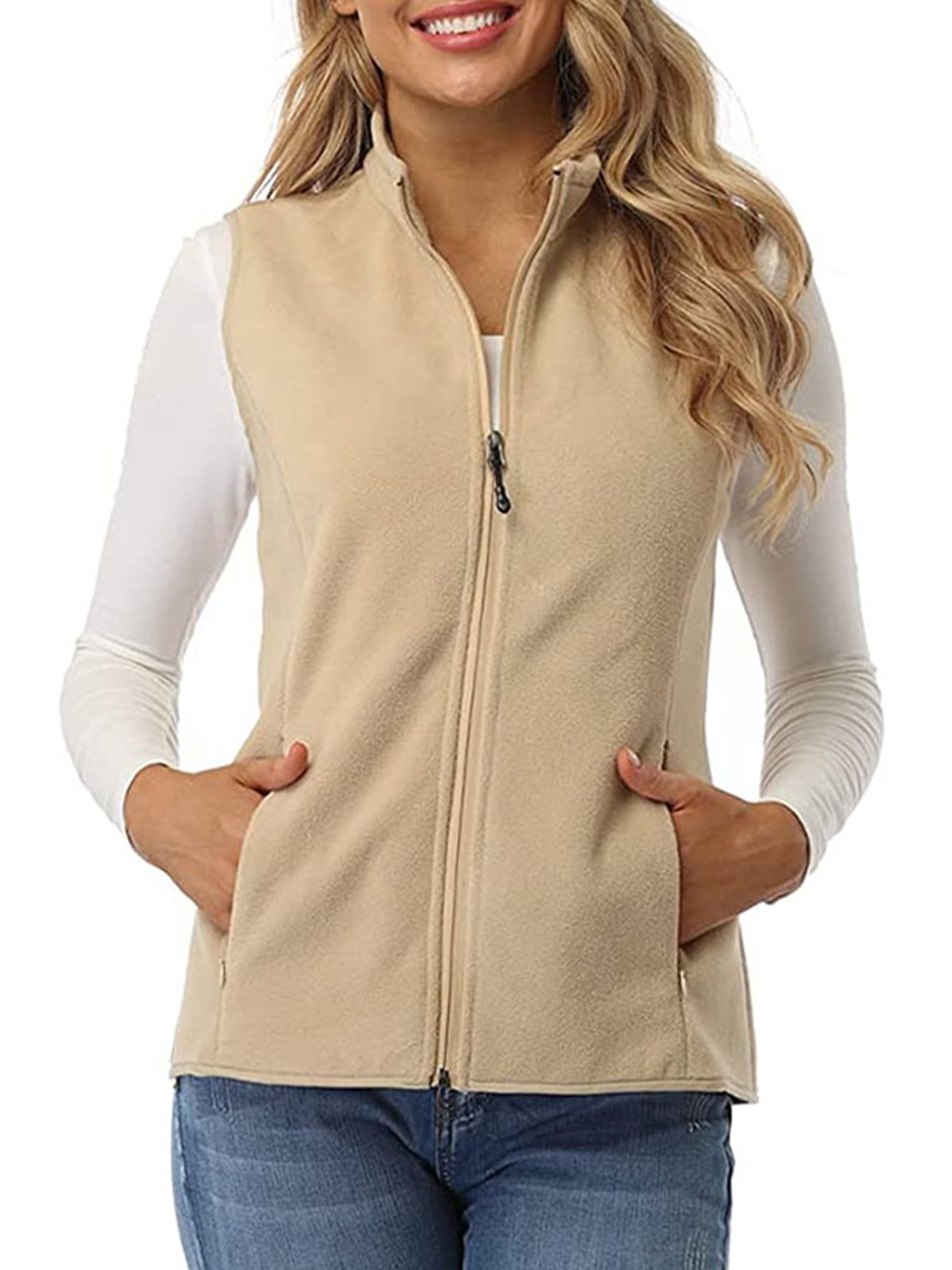 Grianlook Women Casual Sleeveless Blazer Solid Color Jacket Vest Office  Lapel Neck Waistcoat