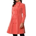 thumbnail image 1 of Abrigo de terciopelo A-Line para mujer INSPIRE CHIC, de doble botonadura, con cuello alto, abrigo de invierno de longitud media, talla XL, color rosa, 1 of 6
