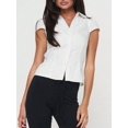thumbnail image 3 of Women Y2K Lapel Cap‑Sleeve Crop Blouse, Ruched‑Front Tie‑Back Slim‑Fit Button‑Down Going‑Out Tops, 3 of 20