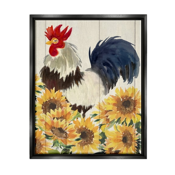 Stupell Industries Country Rooster & Sunflowers Animals & Insects Painting Black Floater Framed Art Print Wall Art, 17 x 21