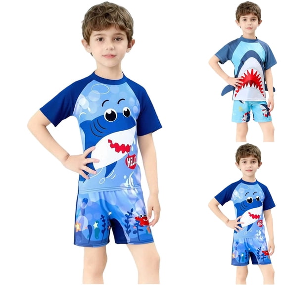 SROBPTY Kid Boys Swimsuit Set Print Short Sleeve Top Shorts 2 Piece Bathing Suits for 2-12 Years