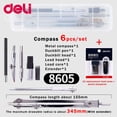 thumbnail image 1 of Stainless Steel Multifunctional Drafting Drawing Compass Math Geometry 2/4/5/6 pcs/set Circles Tool Durable School Supplies No.8605-6pcs-NO.8600, 1 of 6