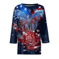 thumbnail image 5 of 250th Anniversary USA Shirts Women 3/4 Sleeve Tshirts Loose USA Flag Print Tops Independence Day Patriotic Pullover 4th of July Celebration Party Round Neck Blouses Navy 2XL, 5 of 6