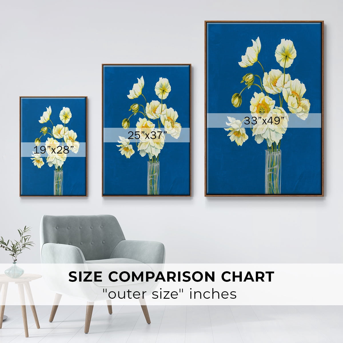 Ice Poppies Framed Premium Gallery Wrapped Canvas - Ready to Hang - 25 x 37 - Walnut Floating Frame