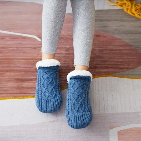 

MENRKOO Socks Clearance New Woven And Velvet Indoor Socks And Slippers Thicken Warm Home Bedroom Socks Slippers Men S Non-Slip Foot Warm Snow Socks Blue L ac323