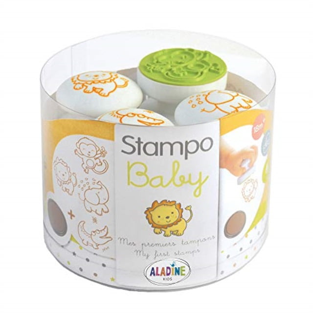 Aladine Stampo Baby Savane Kit Tampons Enfant Activita C S Manuelles Ba C Ba C Encre Lavable Jouets Et Jeux Cra C Atifs Pour Enfants Boa Te De 4 Tampons Grand Encreur Marron